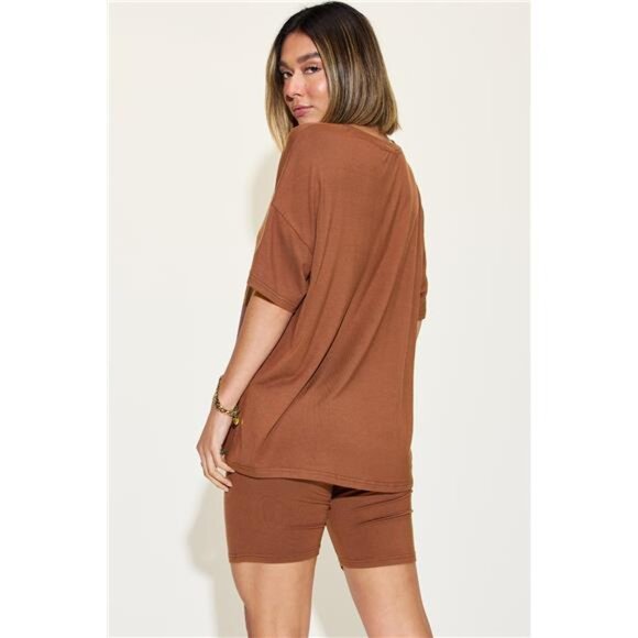 Basic Bae Full Size V-Neck Drop Shoulder T-Shirt and Shorts Set - Picture 11 of 16